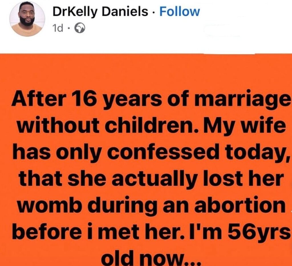 Wife Confesses to Husband after 16 years of marriage without a Child, that she lost Her womb during Abortion