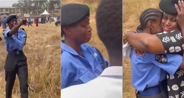 Emotional Moment as Lady Cries while Marching to Salute her Family on her Passing Out Parade from the Nigerian Police College