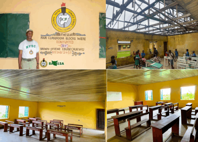 NYSC Corps Member Renovates School in Bayelsa State After Witnessing Pupils Learning in The Rain