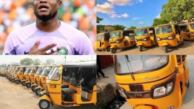 Super Eagles Goalkeeper Stanley Nwabali Donates 50 Tricycles to Empower Youths in Hometown