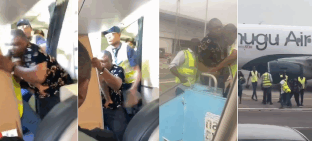 KWAM 3: Dramatic Moment Passenger Onboard Enugu Air was Forcibly Whisked From Plane By Ground Staff At The Airport (VIDEO)