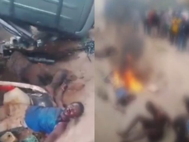 VIDEO: Mob Sets Three Park Touts Ablaze After Causing Fatal Accident that Took the Lives of Father, Mother & Son in Abuja