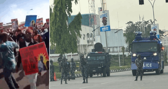 VIDEO: Watch How Police Fire Teargas and Live Bullets to Disperse #FreeNnamdiKanuNow Protesters in Abuja