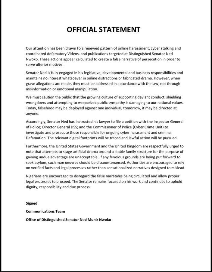 Copy of his official statement 
